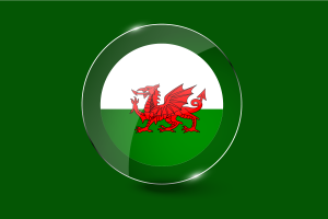 威尔士旗帜光泽圆形按钮