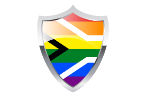 同性恋骄傲南非旗帜与中世纪加热器盾牌
